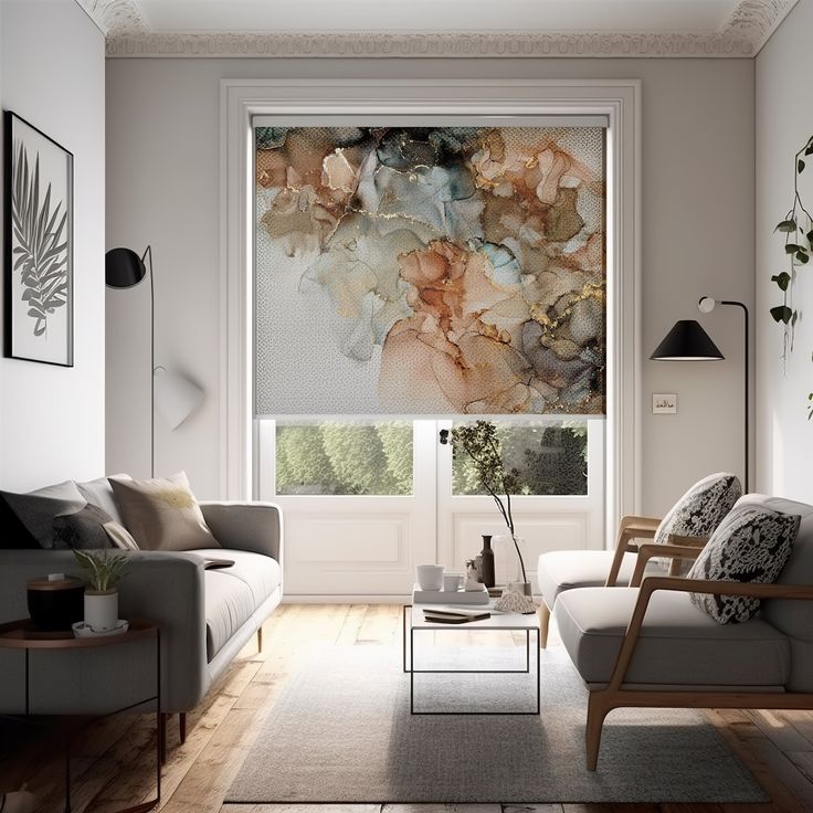 Luxury Texture Print Blinds Modern Living Room